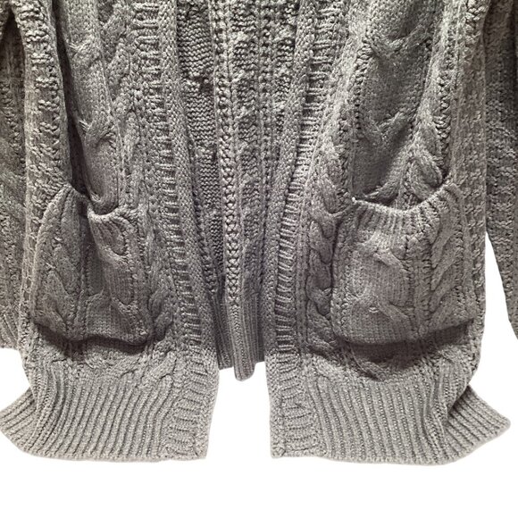 #104 POL CABLEKNIT CARDIGAN Cozy Gray Cable Knit Cardigan Fits S-M - Picture 4 of 7